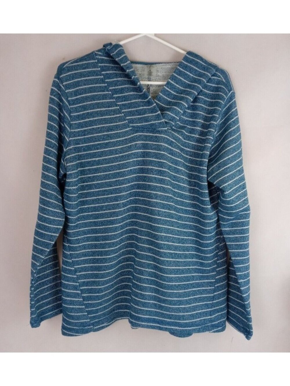 St. John's Bay Active Blue Metallic Hooded Sweater With White Stripes XL